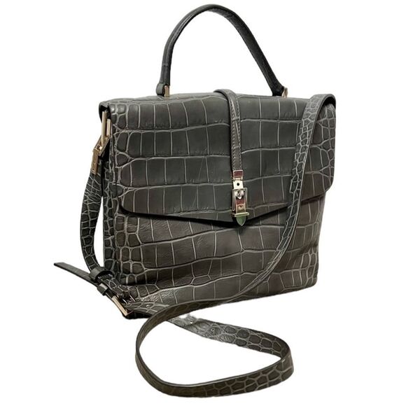 Kate Spade gray leather croc embossed flap briefcase portfolio satchel - Picture 1 of 16